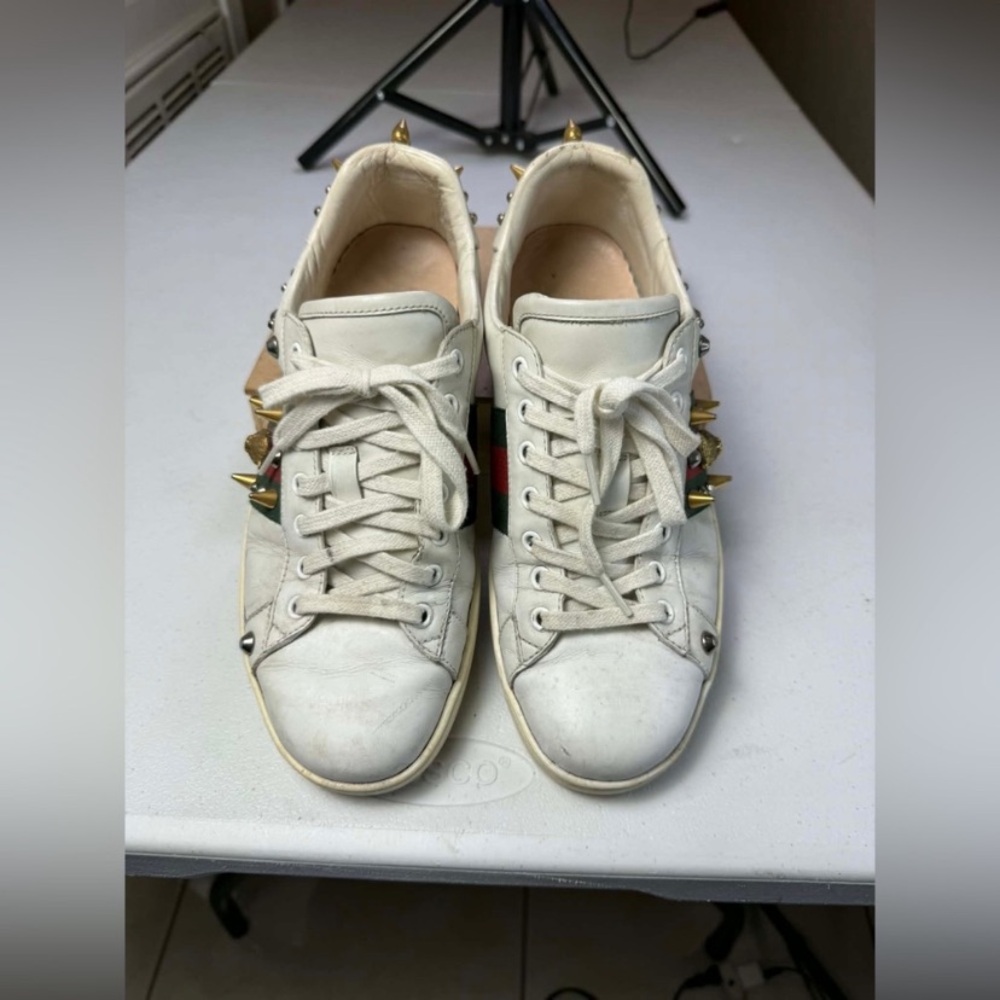 Gucci Sneakers White with Web and Studs Sz 7.5 G / US 8.5 - Picture 5 of 14